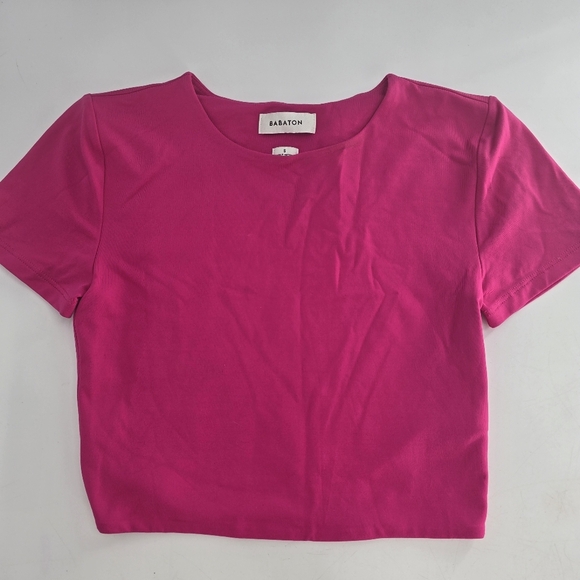 babaton Aritzia pink contour cre cropped stretchy short sleeve shirt small - Picture 1 of 7